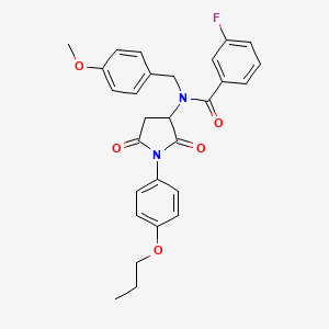 molecular formula C28H27FN2O5 B4982369 N-[2,5-dioxo-1-(4-propoxyphenyl)-3-pyrrolidinyl]-3-fluoro-N-(4-methoxybenzyl)benzamide 