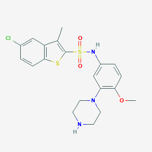molecular formula C20H22ClN3O3S2 B049828 5-chloro-N-(4-methoxy-3-(piperazin-1-yl)phenyl)-3-methylbenzo[b]thiophene-2-sulfonamide CAS No. 209481-20-9