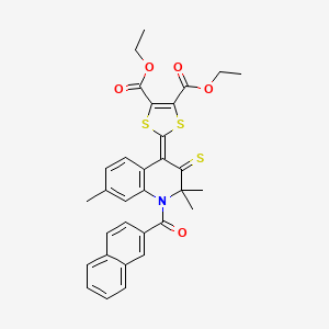 molecular formula C32H29NO5S3 B4982977 DIETHYL 2-[2,2,7-TRIMETHYL-1-(2-NAPHTHYLCARBONYL)-3-THIOXO-2,3-DIHYDRO-4(1H)-QUINOLINYLIDEN]-1,3-DITHIOLE-4,5-DICARBOXYLATE 
