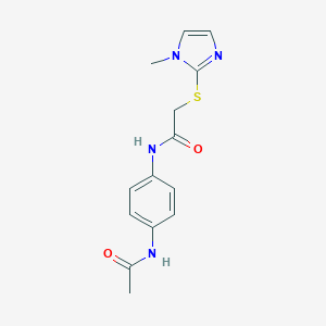 molecular formula C14H16N4O2S B498326 N-[4-(acetylamino)phenyl]-2-[(1-methyl-1H-imidazol-2-yl)sulfanyl]acetamide 