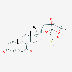 molecular formula C32H46O6S B049833 S-Methyl 2-[3-[(1R)-1-[(7R,10R,13R,17R)-7-hydroxy-10,13-dimethyl-3-oxo-6,7,8,9,11,12,14,15,16,17-decahydrocyclopenta[a]phenanthren-17-yl]ethyl]-5,6,6-trimethyl-2,7,8-trioxabicyclo[3.2.1]octan-1-yl]ethanethioate CAS No. 114175-99-4