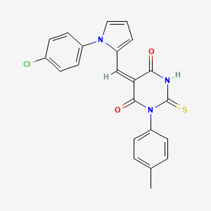 molecular formula C22H16ClN3O2S B4983383 (5E)-5-{[1-(4-Chlorophenyl)-1H-pyrrol-2-YL]methylidene}-1-(4-methylphenyl)-2-sulfanylidene-1,3-diazinane-4,6-dione 