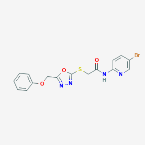 molecular formula C16H13BrN4O3S B498341 N-(5-bromopyridin-2-yl)-2-[[5-(phenoxymethyl)-1,3,4-oxadiazol-2-yl]sulfanyl]acetamide 