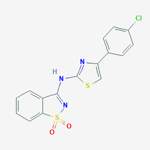 molecular formula C16H10ClN3O2S2 B498356 N-[4-(4-chlorophenyl)-1,3-thiazol-2-yl]-N-(1,1-dioxido-1,2-benzisothiazol-3-yl)amine 