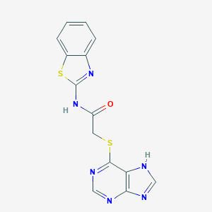 molecular formula C14H10N6OS2 B498425 N-(1,3-benzothiazol-2-yl)-2-(7H-purin-6-ylsulfanyl)acetamide 