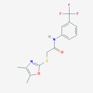 molecular formula C14H13F3N2O2S B498443 2-[(4,5-dimethyl-1,3-oxazol-2-yl)sulfanyl]-N-[3-(trifluoromethyl)phenyl]acetamide 