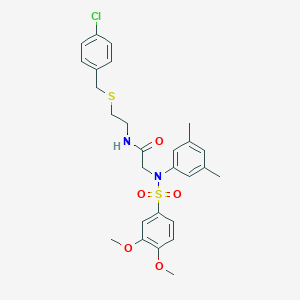 molecular formula C27H31ClN2O5S2 B4984522 N-[2-[(4-chlorophenyl)methylsulfanyl]ethyl]-2-(N-(3,4-dimethoxyphenyl)sulfonyl-3,5-dimethylanilino)acetamide 