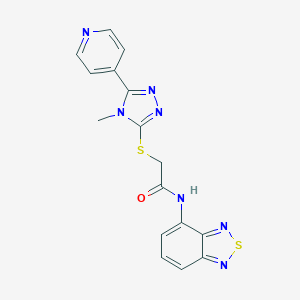 molecular formula C16H13N7OS2 B498453 N-(2,1,3-benzothiadiazol-4-yl)-2-{[4-methyl-5-(4-pyridinyl)-4H-1,2,4-triazol-3-yl]sulfanyl}acetamide 