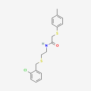molecular formula C18H20ClNOS2 B4984854 N-{2-[(2-chlorobenzyl)sulfanyl]ethyl}-2-[(4-methylphenyl)sulfanyl]acetamide 