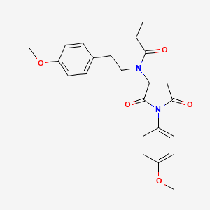 molecular formula C23H26N2O5 B4985272 N-[1-(4-methoxyphenyl)-2,5-dioxopyrrolidin-3-yl]-N-[2-(4-methoxyphenyl)ethyl]propanamide 