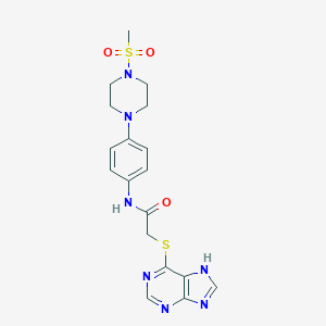 molecular formula C18H21N7O3S2 B498529 N-{4-[4-(methylsulfonyl)-1-piperazinyl]phenyl}-2-(9H-purin-6-ylsulfanyl)acetamide 