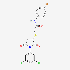 molecular formula C18H13BrCl2N2O3S B4985532 N-(4-BROMOPHENYL)-2-{[1-(3,5-DICHLOROPHENYL)-2,5-DIOXOTETRAHYDRO-1H-PYRROL-3-YL]SULFANYL}ACETAMIDE 