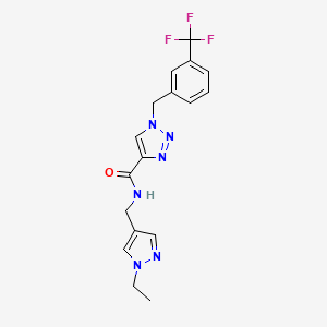 molecular formula C17H17F3N6O B4986099 N-[(1-ethylpyrazol-4-yl)methyl]-1-[[3-(trifluoromethyl)phenyl]methyl]triazole-4-carboxamide 