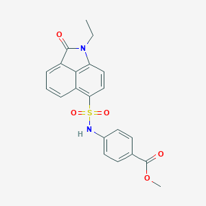 molecular formula C21H18N2O5S B498674 Methyl 4-{[(1-ethyl-2-oxo-1,2-dihydrobenzo[cd]indol-6-yl)sulfonyl]amino}benzoate 