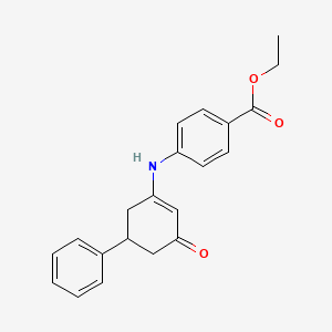 molecular formula C21H21NO3 B4986789 Ethyl 4-[(3-oxo-5-phenylcyclohex-1-en-1-yl)amino]benzoate 