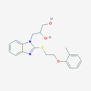 molecular formula C19H22N2O3S B498790 3-(2-{[2-(2-methylphenoxy)ethyl]sulfanyl}-1H-1,3-benzodiazol-1-yl)propane-1,2-diol 