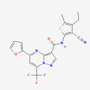 molecular formula C20H14F3N5O2S B4987955 N-(3-cyano-4-ethyl-5-methylthiophen-2-yl)-5-(furan-2-yl)-7-(trifluoromethyl)pyrazolo[1,5-a]pyrimidine-3-carboxamide 