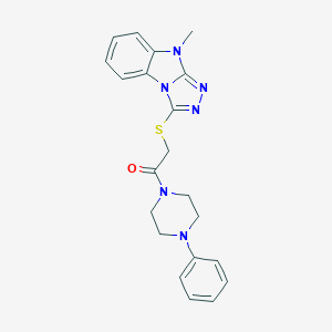 molecular formula C21H22N6OS B498883 2-[(9-methyl-9H-[1,2,4]triazolo[4,3-a]benzimidazol-3-yl)sulfanyl]-1-(4-phenylpiperazin-1-yl)ethanone 