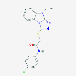 molecular formula C18H16ClN5OS B498886 N-(4-chlorophenyl)-2-[(9-ethyl-9H-[1,2,4]triazolo[4,3-a]benzimidazol-3-yl)sulfanyl]acetamide 