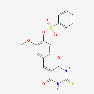 molecular formula C18H14N2O6S2 B4988883 4-[(4,6-DIOXO-2-SULFANYLIDENE-1,3-DIAZINAN-5-YLIDENE)METHYL]-2-METHOXYPHENYL BENZENESULFONATE 