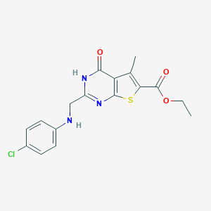 molecular formula C17H16ClN3O3S B498897 Ethyl 2-[(4-chloroanilino)methyl]-5-methyl-4-oxo-3,4-dihydrothieno[2,3-d]pyrimidine-6-carboxylate 