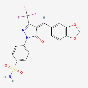 molecular formula C18H12F3N3O5S B4989693 4-[(4Z)-4-[(2H-1,3-Benzodioxol-5-YL)methylidene]-5-oxo-3-(trifluoromethyl)-4,5-dihydro-1H-pyrazol-1-YL]benzene-1-sulfonamide 