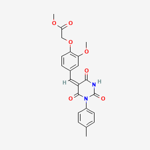 molecular formula C22H20N2O7 B4990007 methyl (2-methoxy-4-{(E)-[1-(4-methylphenyl)-2,4,6-trioxotetrahydropyrimidin-5(2H)-ylidene]methyl}phenoxy)acetate 