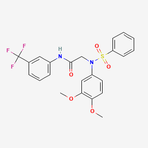 molecular formula C23H21F3N2O5S B4990374 2-[N-(benzenesulfonyl)-3,4-dimethoxyanilino]-N-[3-(trifluoromethyl)phenyl]acetamide 