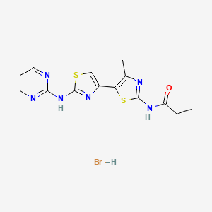 molecular formula C14H15BrN6OS2 B4990660 N-[4-methyl-5-[2-(pyrimidin-2-ylamino)-1,3-thiazol-4-yl]-1,3-thiazol-2-yl]propanamide;hydrobromide 