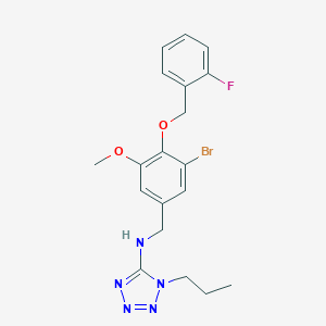 molecular formula C19H21BrFN5O2 B499153 N-{3-bromo-4-[(2-fluorobenzyl)oxy]-5-methoxybenzyl}-N-(1-propyl-1H-tetraazol-5-yl)amine 