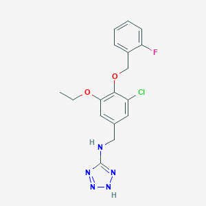 molecular formula C17H17ClFN5O2 B499158 N-({3-CHLORO-5-ETHOXY-4-[(2-FLUOROPHENYL)METHOXY]PHENYL}METHYL)-2H-1,2,3,4-TETRAZOL-5-AMINE 
