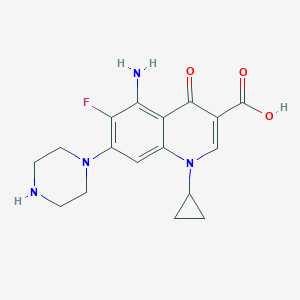 molecular formula C17H19FN4O3 B049916 3-Quinolinecarboxylic acid, 1,4-dihydro-5-amino-1-cyclopropyl-6-fluoro-4-oxo-7-(1-piperazinyl)- CAS No. 123016-42-2