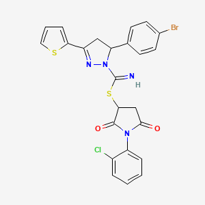 molecular formula C24H18BrClN4O2S2 B4992013 1-(2-chlorophenyl)-2,5-dioxopyrrolidin-3-yl 5-(4-bromophenyl)-3-(thiophen-2-yl)-4,5-dihydro-1H-pyrazole-1-carbimidothioate 