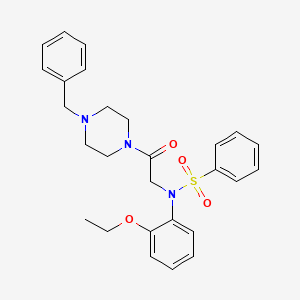 molecular formula C27H31N3O4S B4992714 N-[2-(4-benzyl-1-piperazinyl)-2-oxoethyl]-N-(2-ethoxyphenyl)benzenesulfonamide 