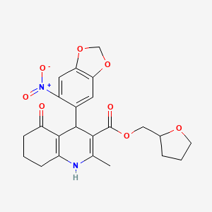 molecular formula C23H24N2O8 B4992883 Tetrahydrofuran-2-ylmethyl 2-methyl-4-(6-nitro-1,3-benzodioxol-5-yl)-5-oxo-1,4,5,6,7,8-hexahydroquinoline-3-carboxylate 