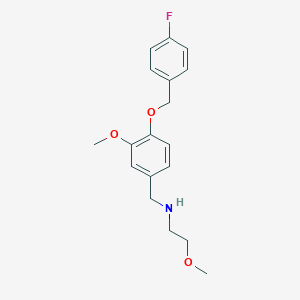 molecular formula C18H22FNO3 B499317 N-{4-[(4-fluorobenzyl)oxy]-3-methoxybenzyl}-2-methoxyethanamine 