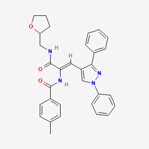molecular formula C31H30N4O3 B4993440 N-{(1Z)-1-(1,3-diphenyl-1H-pyrazol-4-yl)-3-oxo-3-[(tetrahydrofuran-2-ylmethyl)amino]prop-1-en-2-yl}-4-methylbenzamide 