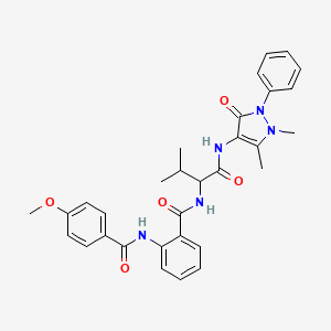 molecular formula C31H33N5O5 B4993458 N-(1-(1,5-dimethyl-3-oxo-2-phenyl-2,3-dihydro-1H-pyrazol-4-ylamino)-3-methyl-1-oxobutan-2-yl)-2-(4-methoxybenzamido)benzamide CAS No. 485810-18-2
