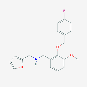 molecular formula C20H20FNO3 B499354 1-{2-[(4-fluorobenzyl)oxy]-3-methoxyphenyl}-N-(furan-2-ylmethyl)methanamine 
