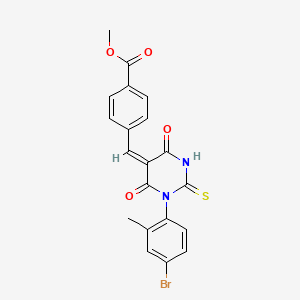 molecular formula C20H15BrN2O4S B4993784 methyl 4-[(E)-[1-(4-bromo-2-methylphenyl)-4,6-dioxo-2-sulfanylidene-1,3-diazinan-5-ylidene]methyl]benzoate 