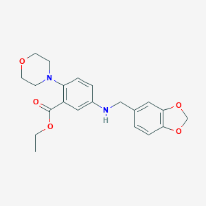 molecular formula C21H24N2O5 B499420 Ethyl 5-(1,3-benzodioxol-5-ylmethylamino)-2-morpholin-4-ylbenzoate CAS No. 847467-57-6