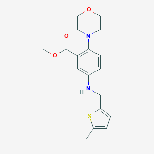 molecular formula C18H22N2O3S B499439 Methyl 5-{[(5-methylthiophen-2-yl)methyl]amino}-2-(morpholin-4-yl)benzoate 