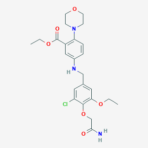 molecular formula C24H30ClN3O6 B499531 ETHYL 5-({[4-(CARBAMOYLMETHOXY)-3-CHLORO-5-ETHOXYPHENYL]METHYL}AMINO)-2-(MORPHOLIN-4-YL)BENZOATE 