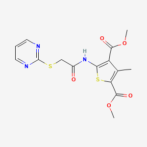 molecular formula C15H15N3O5S2 B4995374 dimethyl 3-methyl-5-{[(2-pyrimidinylthio)acetyl]amino}-2,4-thiophenedicarboxylate 