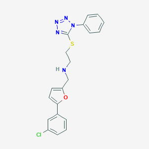 molecular formula C20H18ClN5OS B499594 N-{[5-(3-chlorophenyl)furan-2-yl]methyl}-2-[(1-phenyl-1H-tetrazol-5-yl)sulfanyl]ethanamine 