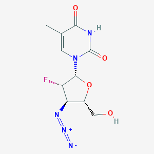 molecular formula C10H12FN5O4 B049960 1-(3-Azido-2,3-dideoxy-2-fluoroarabinofuranosyl)thymine CAS No. 124424-26-6