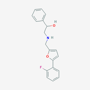 molecular formula C19H18FNO2 B499606 2-({[5-(2-Fluorophenyl)furan-2-yl]methyl}amino)-1-phenylethanol 