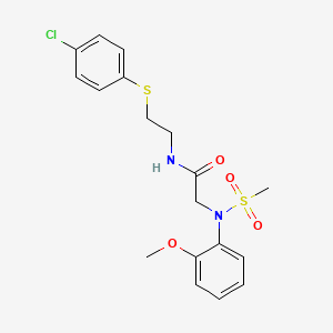 molecular formula C18H21ClN2O4S2 B4996932 N-{2-[(4-CHLOROPHENYL)SULFANYL]ETHYL}-2-[N-(2-METHOXYPHENYL)METHANESULFONAMIDO]ACETAMIDE 