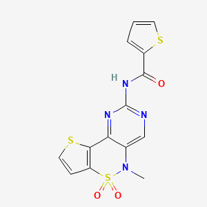 molecular formula C14H10N4O3S3 B4997071 N-(5-methyl-6,6-dioxido-5H-pyrimido[5,4-c]thieno[2,3-e][1,2]thiazin-2-yl)thiophene-2-carboxamide 