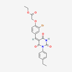 molecular formula C23H21BrN2O6 B4997796 ethyl (2-bromo-4-{[1-(4-ethylphenyl)-2,4,6-trioxotetrahydro-5(2H)-pyrimidinylidene]methyl}phenoxy)acetate 